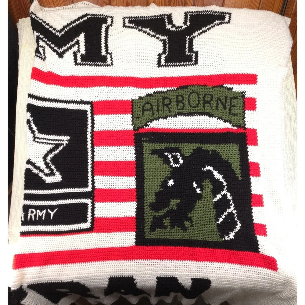 US Army‎ 82nd Airborne Veteran Blanket Quilt Crochet Flag Handmade 63
